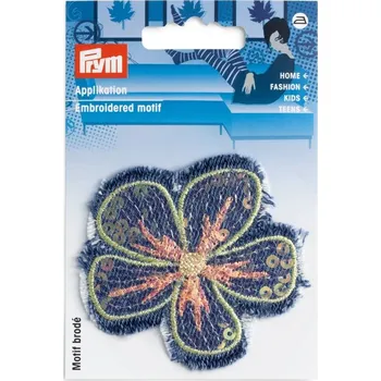 Nášivka PRYM Nášivka květina, nažehlovací, džínově modrá/bledě růžová