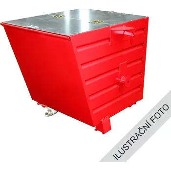 Popelnice Výklopný kontejner TRV s výpustí a víkem, červená, nosnost 1500 kg, 700 l