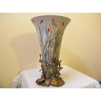 Váza LUXUSNÍ VELKÁ PORCELÁNOVÁ VÁZA S MOSAZNOU MONTÁŽÍ