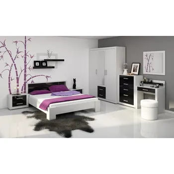 Ložnicová sestava Ložnice MOLTENO, bílá/černý lesk, 5 let záruka + vyzvednutí ZDARMA