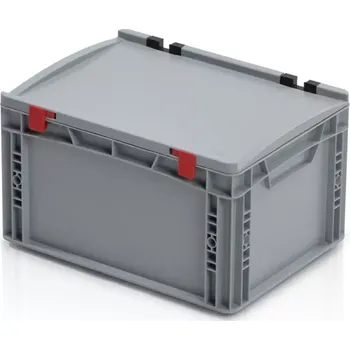 Úložný box Euro přepravka s víkem 40 cm × 30 cm × 23,5 cm, šedá, plný úchyt