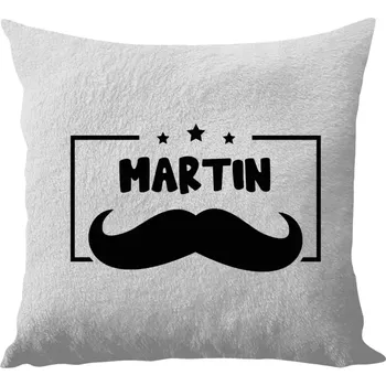 Polštář Polštář bílý 40x40 cm - dlouhý chlup Knírek se jménem