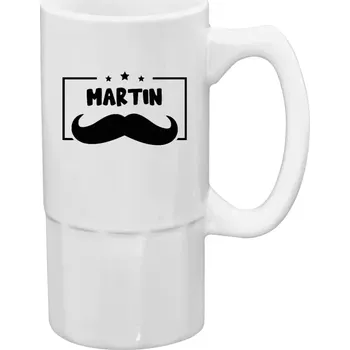 Sklenice Půllitr bílý vysoký Knírek se jménem