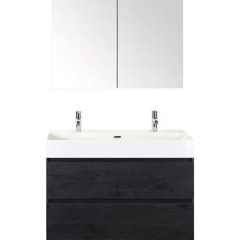 Koupelnový nábytek Koupelnový nábytkový set Sanox Maxx XL barva čela black oak ŠxVxH 101 x 170 x 45,5 cm s keramickým dvojitým umyvadlem a zrcadlovou skříňkou