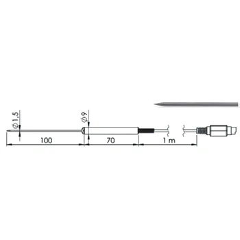 GREISINGER GES 20-P4 DIN tř. B Ruční snímač teploty jádra / potravinářský Pt100 (4-vodič), kompaktní teflonová rukojeť, 4-pólový konektor Mini-DIN