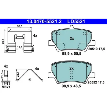Brzdová destička Sada brzdových destiček, kotoučová brzda ATE 13.0470-5521.2