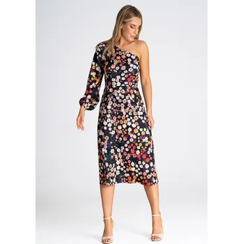 Dámské šaty Květované midi šaty s jedním rukávem M961 Pattern 122 Velikost: XL