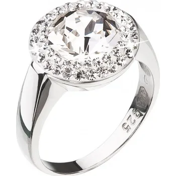 Prsten Stříbrný prsten s krystaly Swarovski kulatý bílý 35026.1 velikost 52