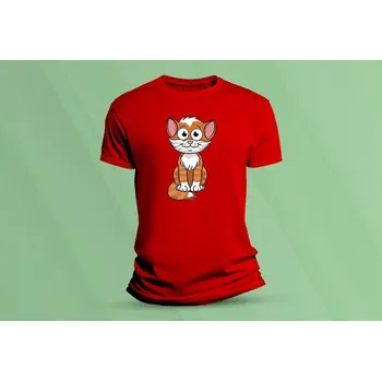 Dětské bavlněné tričko Kočička 10. Červená velikost 152 (12-13 let)