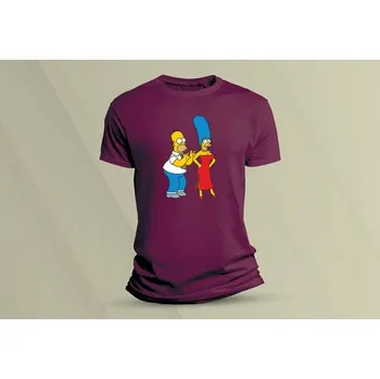 Dětské bavlněné tričko Homer a Marge Simpsonovi. velikost 152 Vínová