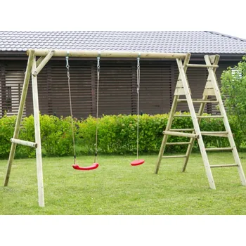 Zahradní houpačka Dvoumístná houpačka Holger (Zahradní houpačka z kulatiny - dvoumístná s možností skluzavky)