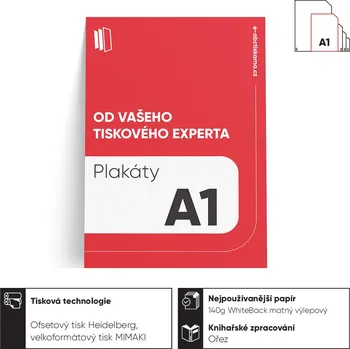 Plakáty A1 (594 x 841 mm) 25 Barevné jednostranné - 4/0 (CMYK) 140 g/m² výlepový WhiteBack mat (digitální tisk)