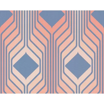 Tapeta Vliesová tapeta retro, geometrická - modrá, růžová, červená 395322 / Tapety na zeď 39532-2 retro Chic (0,53 x 10,05 m) A.S.Création
