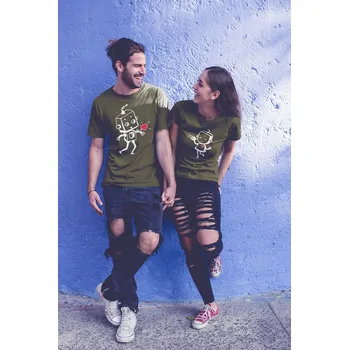 Pánské tričko Trička pro páry Zamilované roboty Barva: Khaki, Dámska velikost: M, Pánska velikost: L