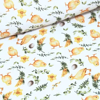 Velikonoční látka na ubrusy Kuřátka - bílá 160