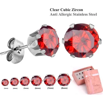 Náušnice Zirkonové náušnice Luxusteel | sada 6 párů - červená stříbrná