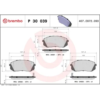 Brzdová destička Sada brzdových destiček, kotoučová brzda BREMBO P 30 039