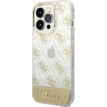 Pouzdro na mobilní telefon Guess Peony Glitter Script Logo pro Apple iPhone 14 Pro zlaté