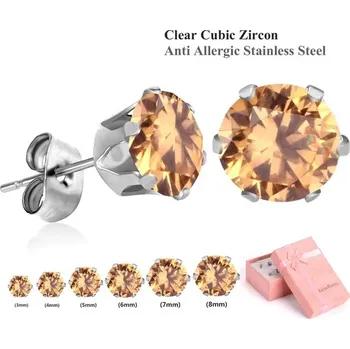 Náušnice Zirkonové náušnice Luxusteel | sada 6 párů - šampaňské stříbro