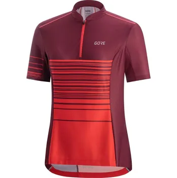 cyklistický dres Dres Gore C3 Striped Zip dámské krátký červeno-vínová M (38)