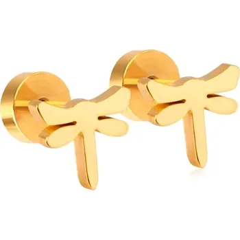 Náušnice Stylové elegantní náušnice z chirurgické oceli - vážka zlato