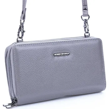 Jennifer Jones Velká dámská kožená peněženka s popruhem přes rameno šedá 5276