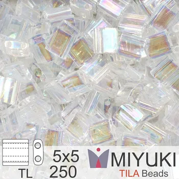 Korálek Korálky MIYUKI tvar TILA BEADS velikost 5x5mm. Barva TL-250 Crystal AB. Balení 5g.