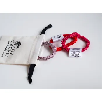 Sada 3 různobarevných hedvábných gumiček do vlasů, WHITE ORCHID sada barevných gumiček: červeno-růžová