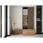 Předsíňová stěna se zrcadlem BRUTTO - dub artisan / černá / béžová