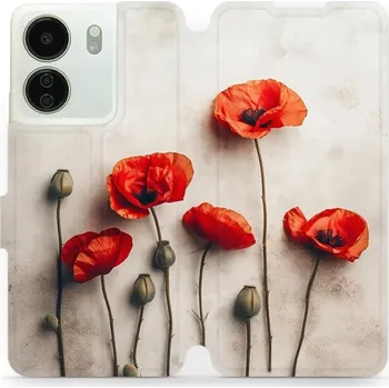 Pouzdro na mobilní telefon Flipové pouzdro Mobiwear - Xiaomi Redmi 13C - VP42S Vlčí máky (Knížkové flip pouzdro, obal, kryt na mobil Xiaomi Redmi 13C - VP42S Vlčí máky, materiál Umělá kůže + TPU - ochrana 360°, stojánek, silikonová vanička, magnetické zavírání)