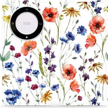 Pouzdro na mobilní telefon Flipové pouzdro Mobiwear - Honor Magic5 Lite 5G - MP04S Luční kvítí (Knížkové flip pouzdro, obal, kryt na mobil Honor Magic5 Lite 5G - MP04S Luční kvítí, materiál Umělá kůže + TPU - ochrana 360°, stojánek, silikonová vanička, magnetické zavírání)