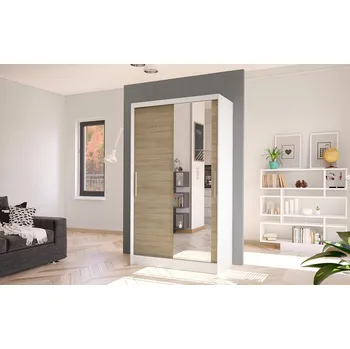 Šatní skříň Moderní šatní skříň BRUNO 6 - šířka 100 cm, bílá / dub sonoma