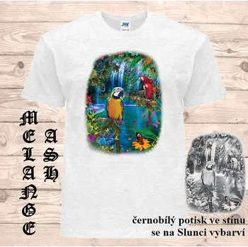 Dívčí tričko detske-bavlnene_tricko_uv_potisk_laguna_papousku Barva: Heather grey - vřesově šedá, velikost: 164