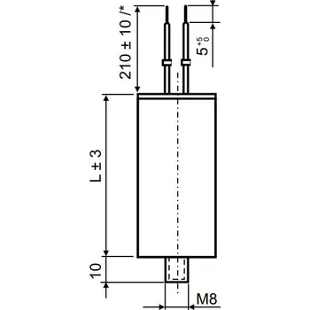 Kondenzátor Světelný kompenzační kondenzátor 45uF dráty 210mm patní šroub M8 LCP0450021
