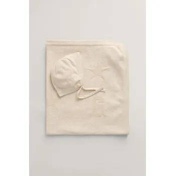Pokrývka hlavy SET ČEPICE A DEKA GANT BLANKET BEANIE GIFT SET 68 x 78 cm LIGHT BEIGE MELANGE