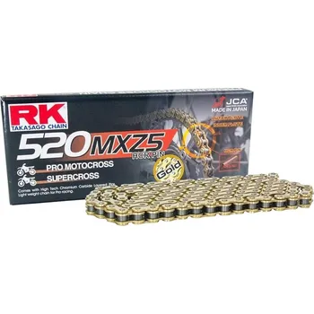 Řetězová sada pro motocykl Řetěz RK 520 MXZ5, bezkroužkový, zesílený, zlatý, 112 článků