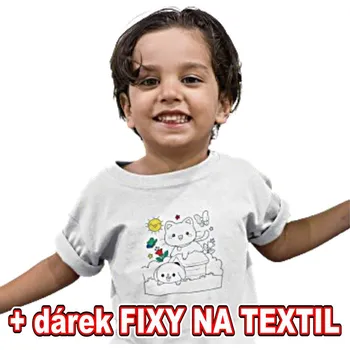 omalovánky Dětské tričko k vymalování - Pejsek a kočička + 6ks Fixy na textil