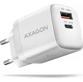 Pouzdro na mobilní telefon AXAGON ACU-PQ20W, nabíječka do sítě 20W, 2x port (USB-A + USB-C), PD3.0/PPS/QC4+/AFC/Apple, bílá