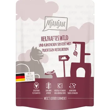 Krmivo pro kočku 24x300g MjAMjAM Quetschie - zvěřina a králičí s borůvkami