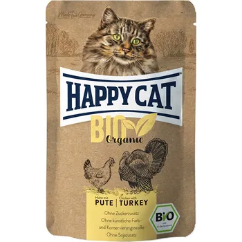 Krmivo pro kočku 24x85g Happy Cat Bio Pouch - bio kuřecí a bio krůtí