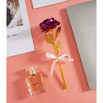 umělá květina Věčná růže se zlatým stonkem SIF, růžová