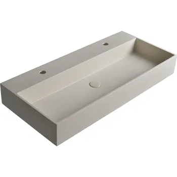 SAPHO QUADRADO betonové umyvadlo včetně výpusti, 96x44 cm, 2 otvory, bílý pískovec AR475