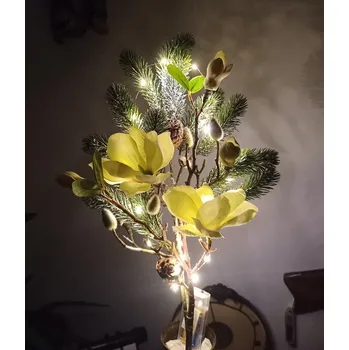 Vánoční dekorace Vánoční svítící magnolie - žlutozelená