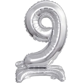 Balónek GoDan Fóliové číslo 9 stojící stříbrné, 38 cm