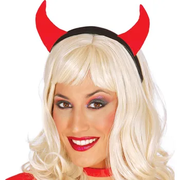 Karnevalový doplněk Fiestas Guirca Čelenka čert s červenými látkovými rohy