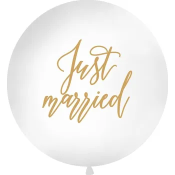 PartyDeco Jumbo balon Just married zlatý, 1 m