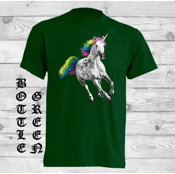 Dívčí tričko detske-levne-bavlnene-tricko-potisk-barevny-jednorozec Barva: Bottle green - lahvově zelená, velikost: 128