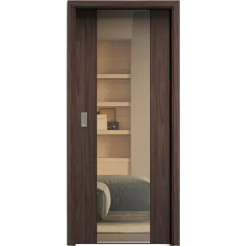 Interiérové dveře SAPELI HARMONIE KOMFORT M40 - CPL LAMINÁT - POSUVNÉ DVEŘE VČ. ZÁRUBNĚ - ořech Průchozí šířka (cm): 80, Průchozí výška (cm): 197, Typ skla: Planibel bronz