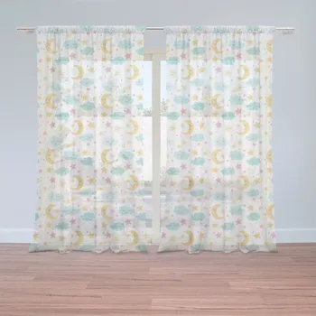 Záclona Záclony Měsíc a modré mráčky: 2 ks - 150x250 cm - Sablio