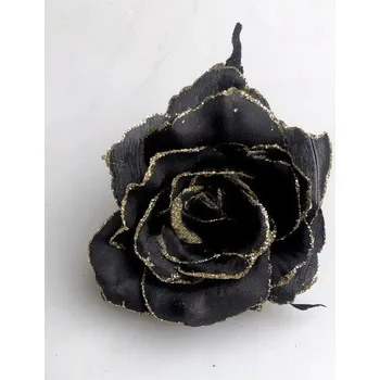 umělá květina Květ růže 9 cm, černá - zlatý okraj